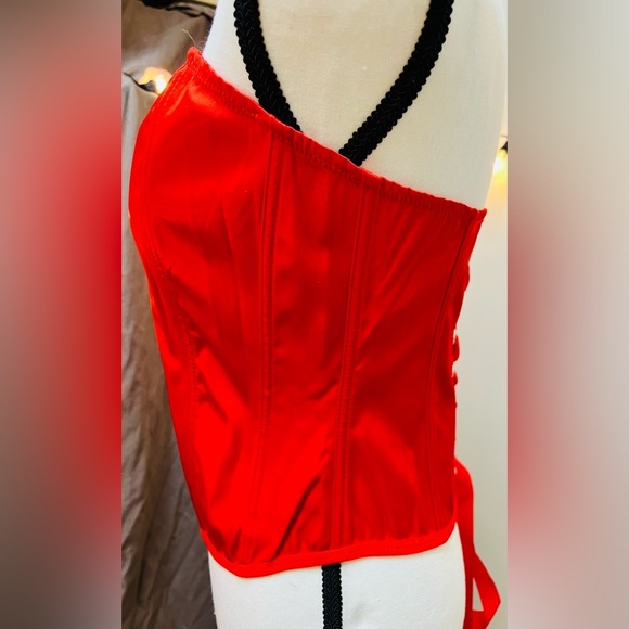 NWT LG Fiery Red Satin Corset Bustier Lace-Up Back Halloween Costume Devil Top - Picture 7 of 15
